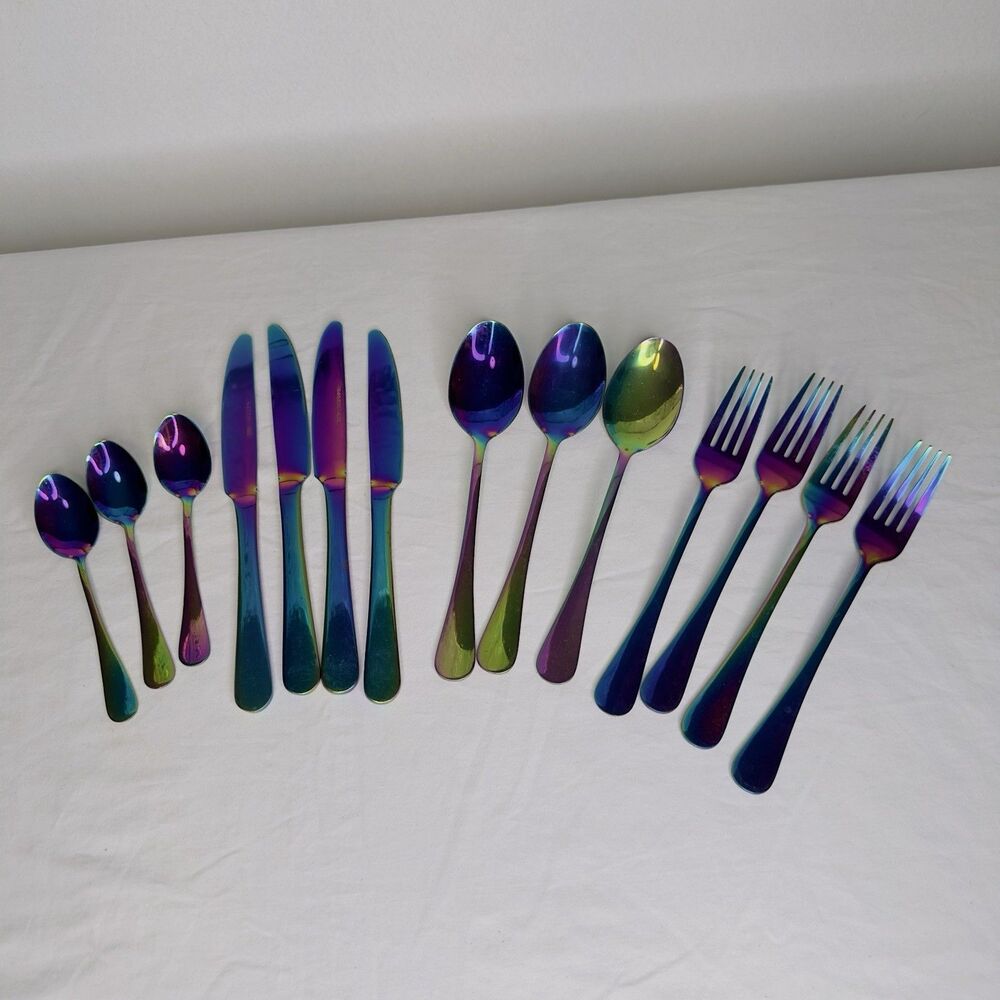 14‎ Pieces Byram Pattern Flatware Cambridge Rainbow Mirror Titanium Plated